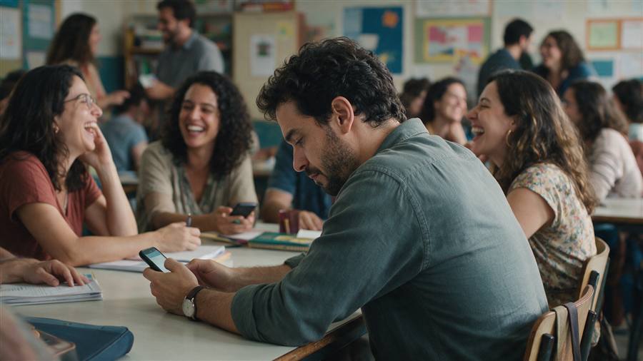 Educador isolado, cercado de gente mas sem ser ouvido